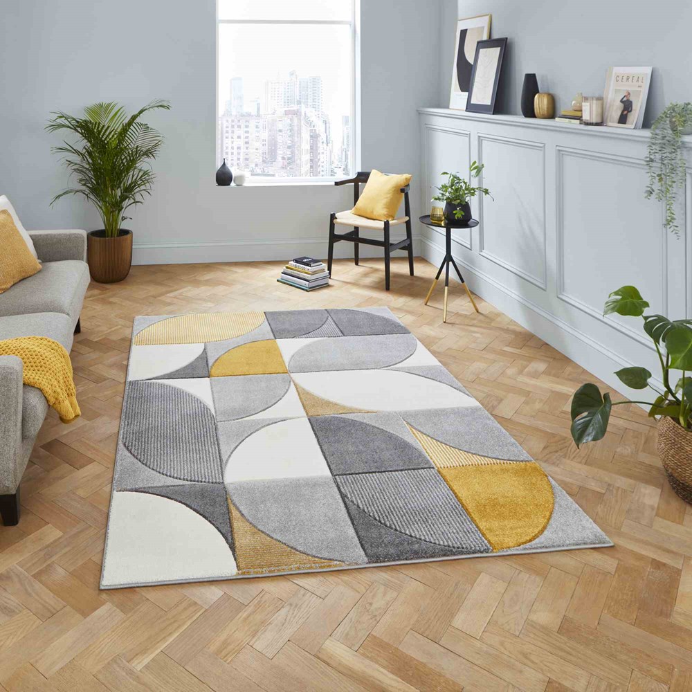 Matrix MT63 Modern Geometric Rugs in Grey Yellow